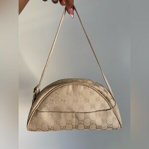 Gucci Beige GG Canvas Crescent Shoulder Bag